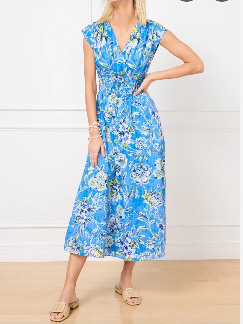 Talbots Blue Floral Cotton Midi Dress